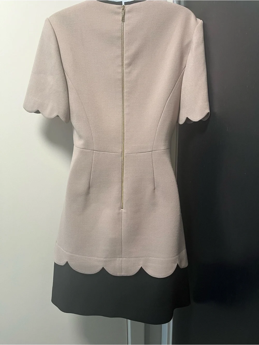 kate spade Beige and Black Scallop-Trim Mini Dress